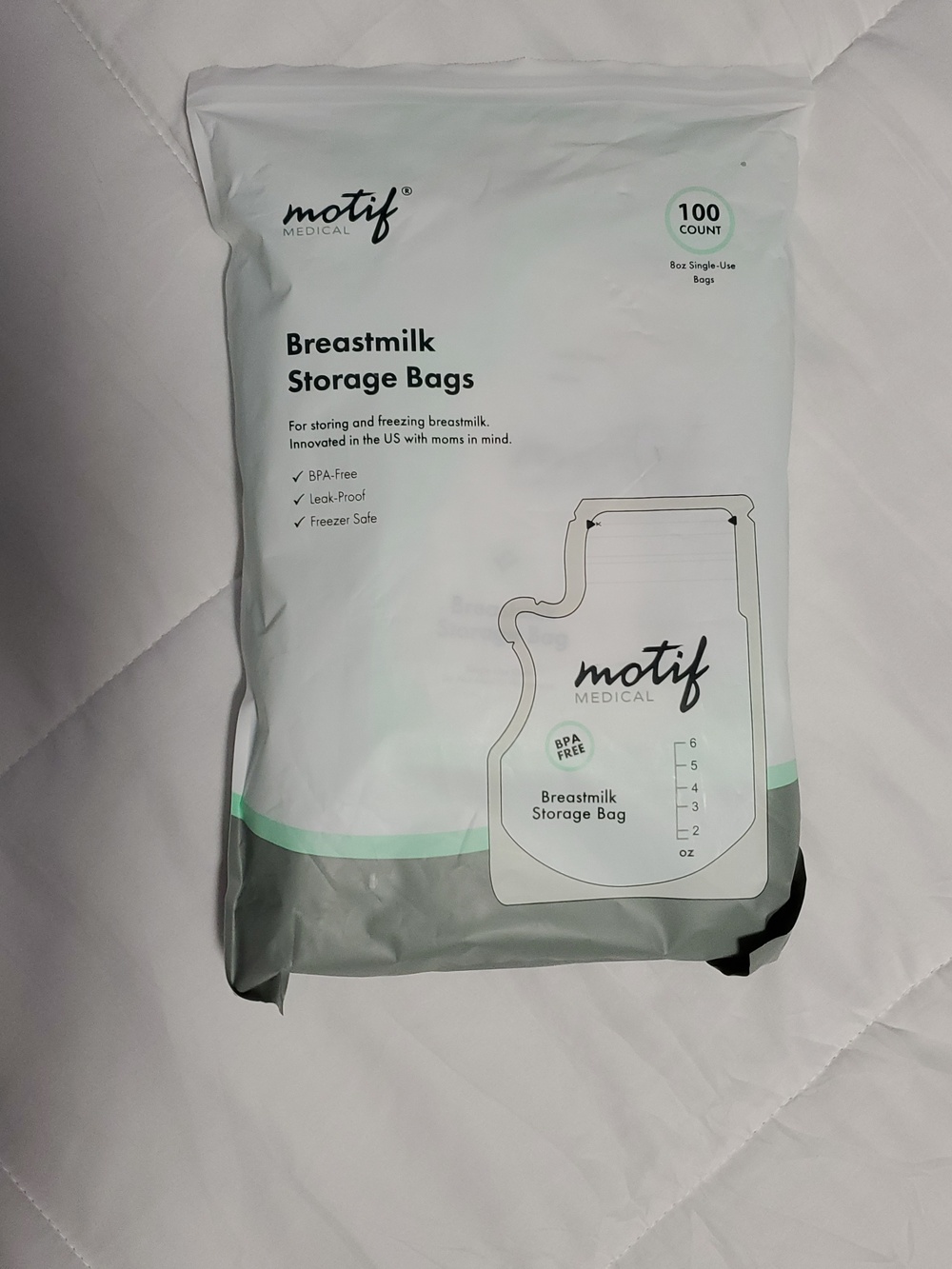 Motif Medical White & Mint Breastmilk Storage Bags - 100 Count